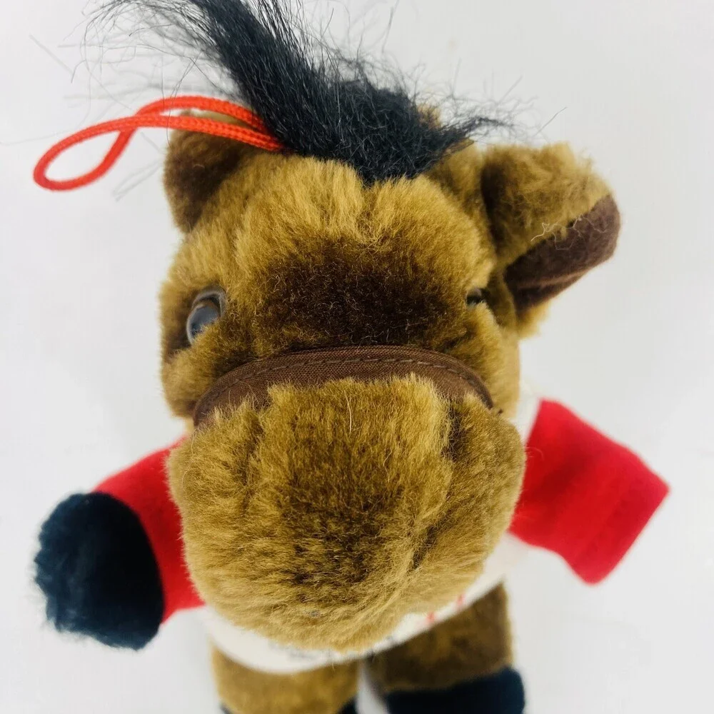 2- '90 Kentucky Derby Stuffed Horse Ornament Churchill Downs Souvenirs Red Green